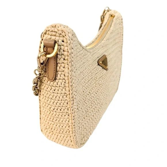Prada Re-Edition 2005 Shoulder Bag Raffia Small Neutral - Picture 3 of 14